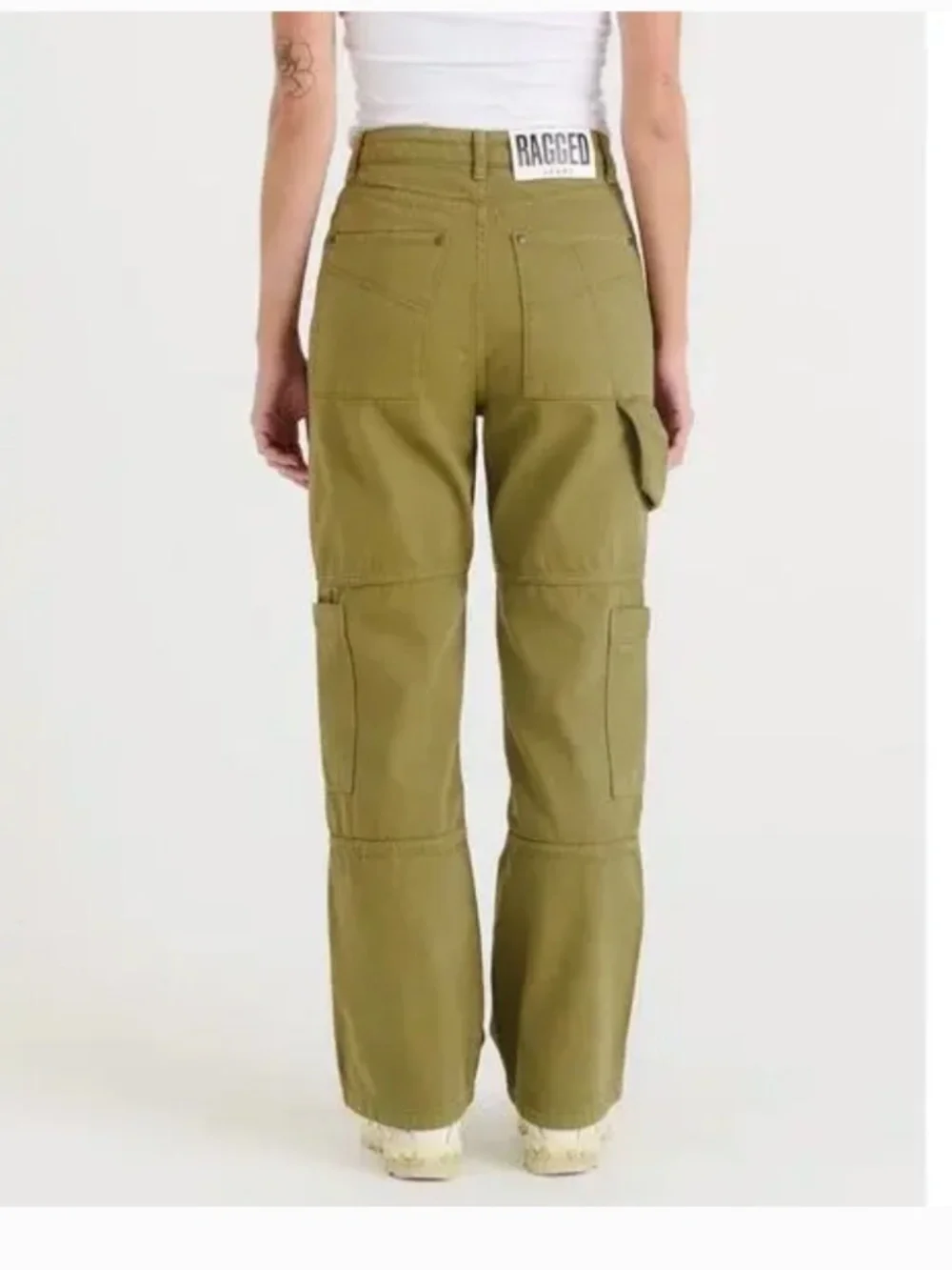 The Ragged High Rise Green Combat Dad Relaxed Straight Streetwear Jeans Size 28